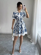Printed Button Front Mini Dress (3)