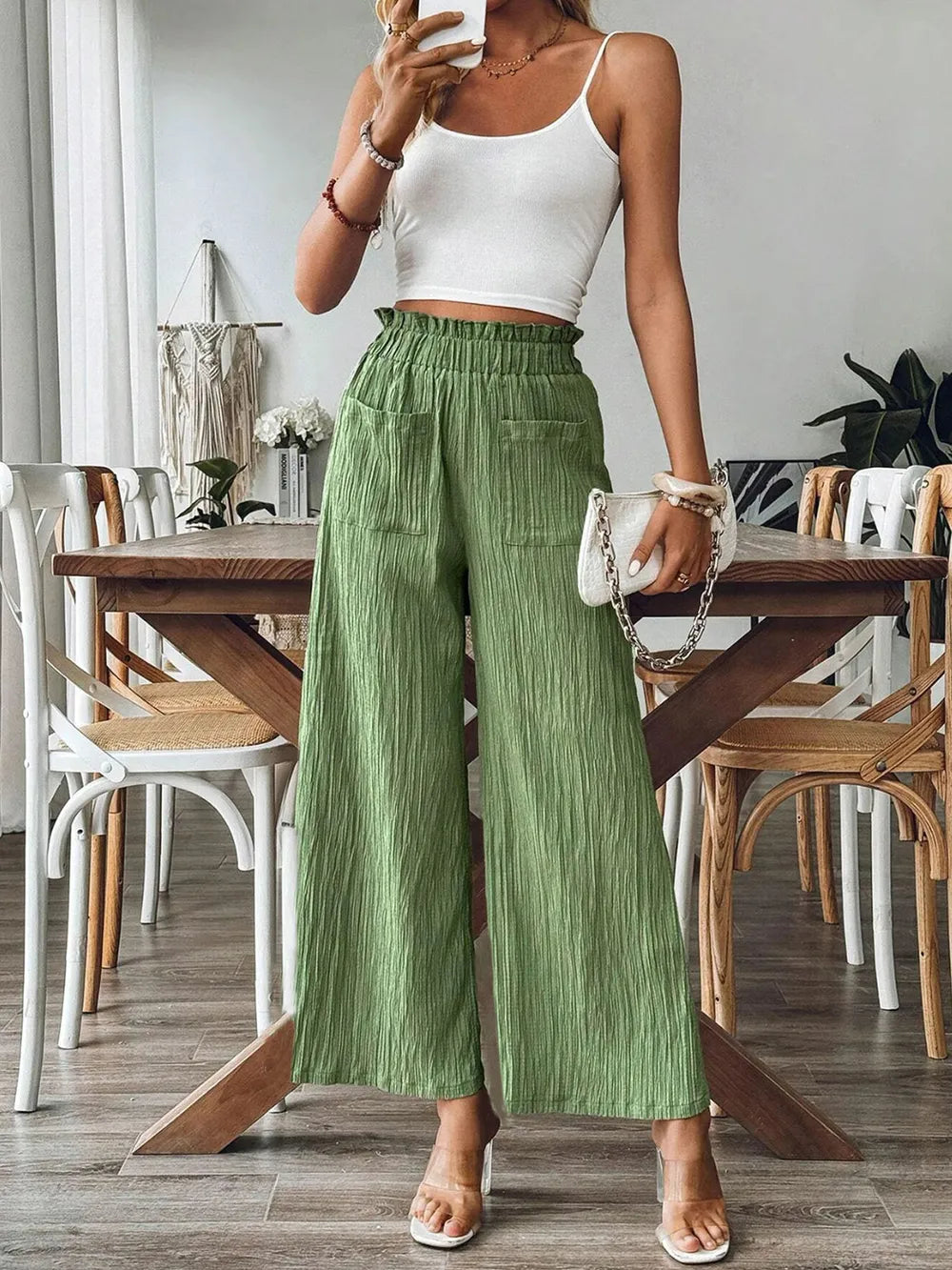 Pocketed Elastic Waist Wide Leg Pants (4)