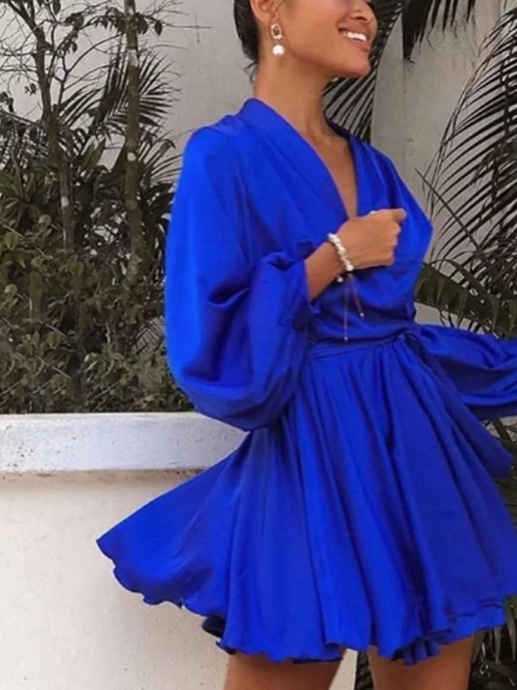 Satin Surplice Long Sleeve Mini Dress (10)