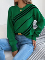 Striped Pattern Casual Round Neck Sweater (18)