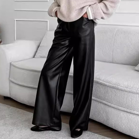 Retro Casual Black Leather Pants photo 4