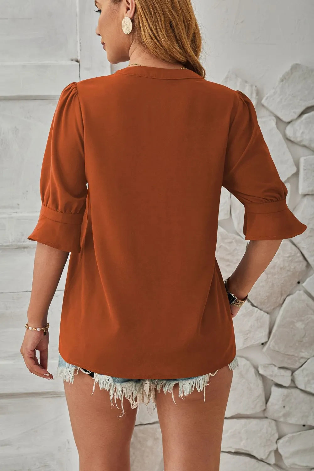 Notched Half Sleeve T-shirt (12)