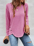 Casual Long Sleeve Exposed Seam T-shirt Decor Button