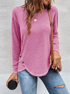 Casual Long Sleeve Exposed Seam T-shirt Decor Button