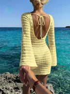 Sheer Crochet Knit Mini Cover Up Dress (8)