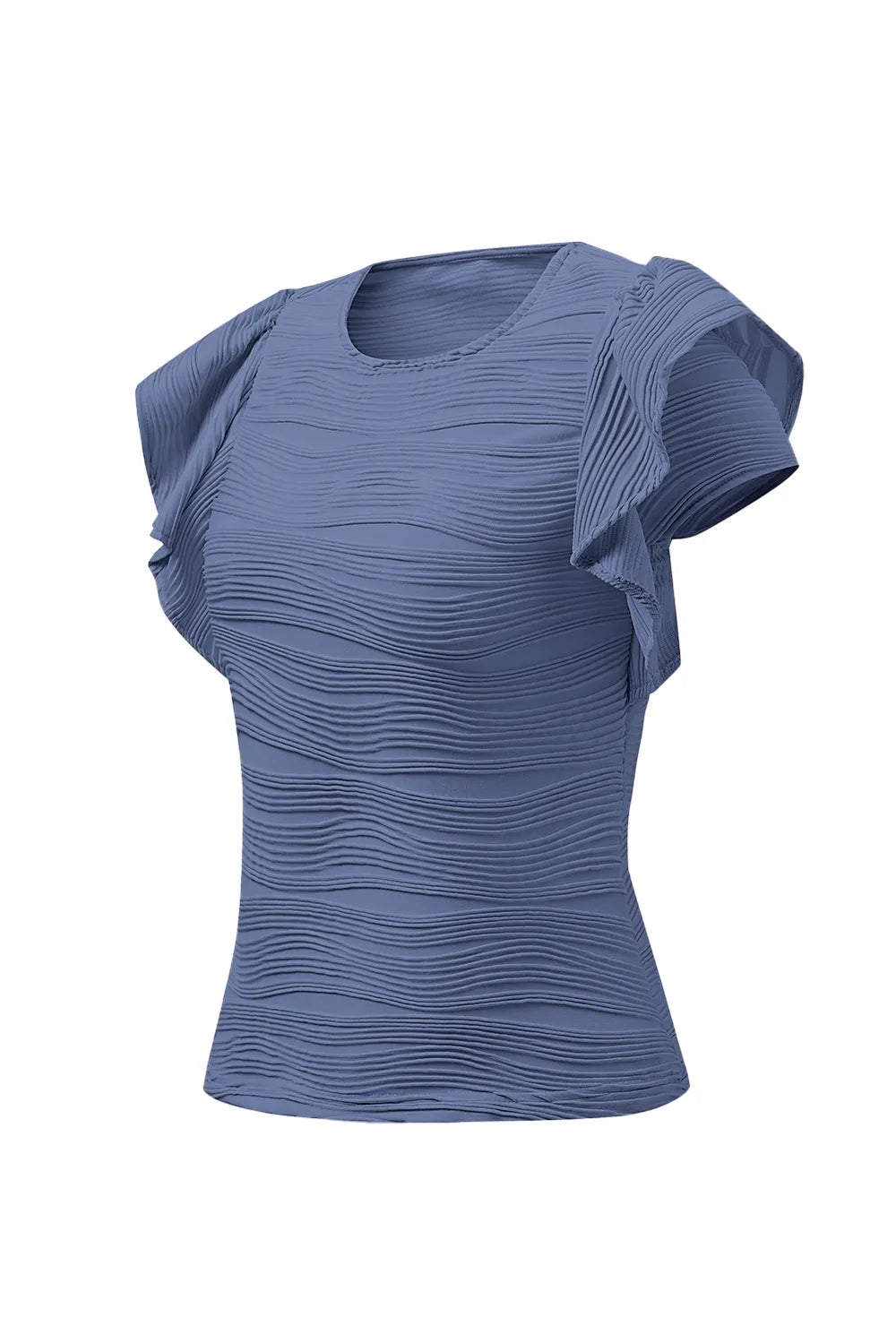 Textured Round Neck Cap Sleeve Top (5)