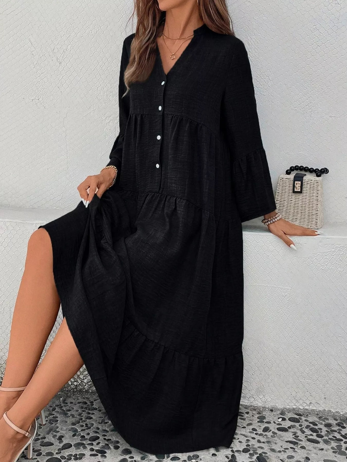 Ruffle Hem Button Front Tiered Dress (25)