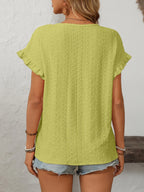 Eyelet Round Neck Short Sleeve Top (36)