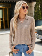 Ribbed Johnny Collar Long Sleeve T-shirt (3)