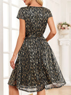 V-neck Metallic Print Dress (6)