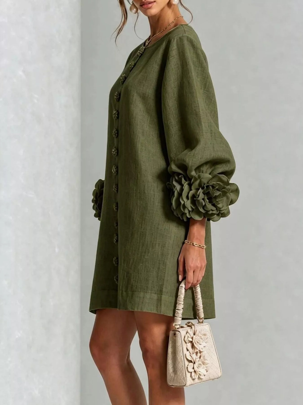 3d Floral 3/4 Sleeve Mini Dress (14)