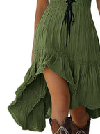Lace-up Front High-low Ruffle Hem Dress (8)