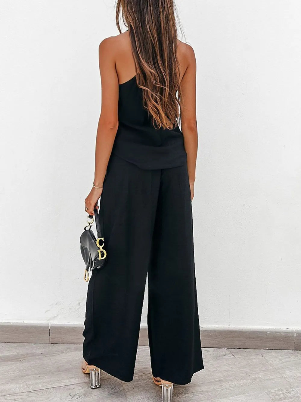 Spaghetti Strap Cami Wide Leg Pants Set (2)