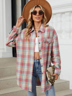 Plaid Collared Neck Long Sleeve Shirt (2)