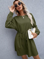 Drawstring Round Neck Dropped Shoulder Mini Dress (13)