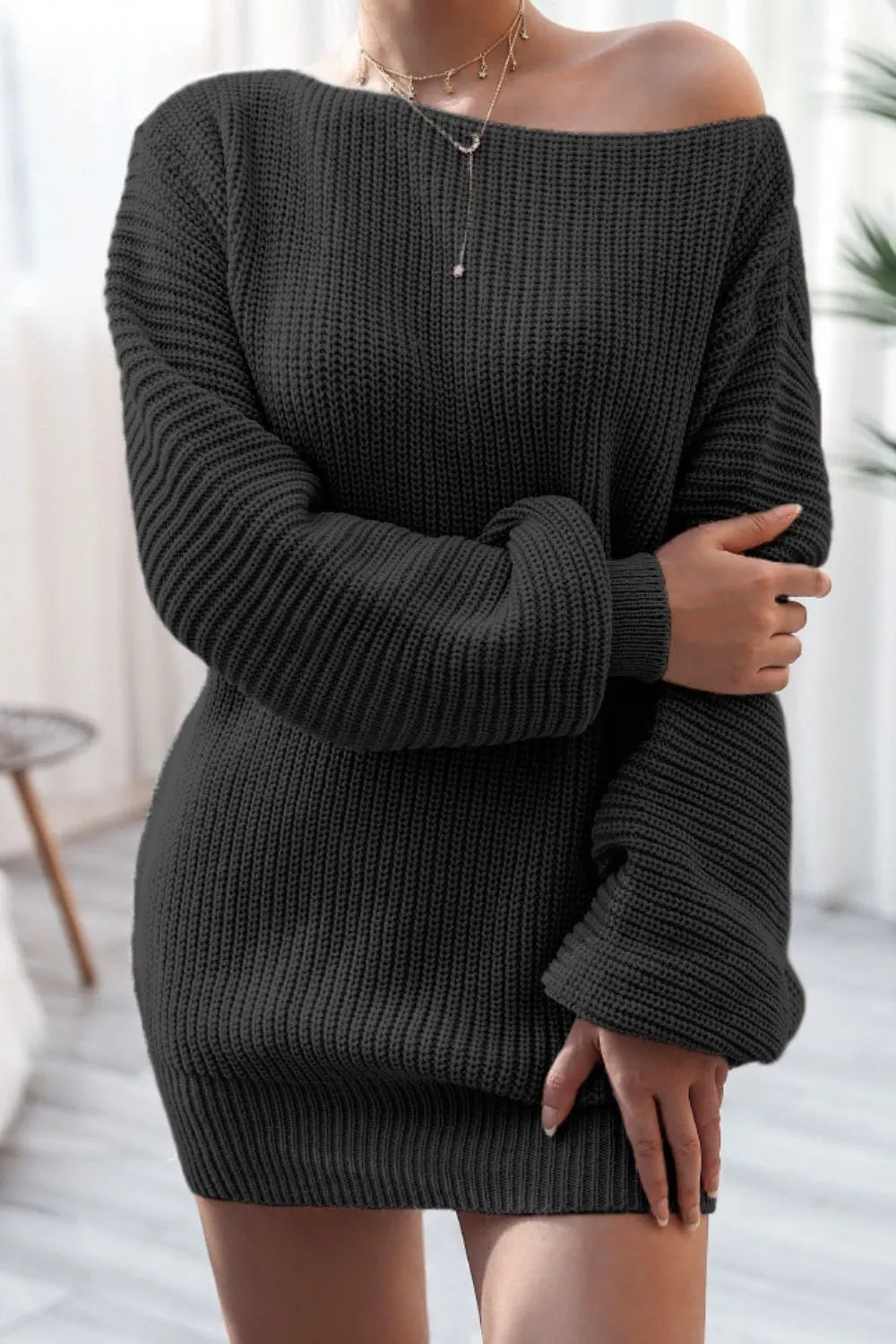 Boat Neck Long Sleeve Mini Sweater Dress (12)