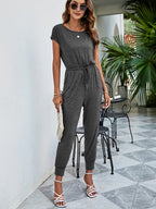 Drawstring Waist Short Sleeve Jogger Jumpsuit (13)