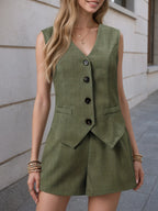 V-neck Vest Shorts Set (14)