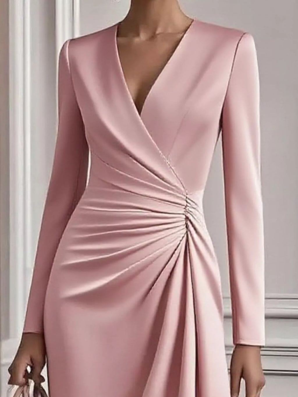 Ruched Surplice Long Sleeve Dress (2)