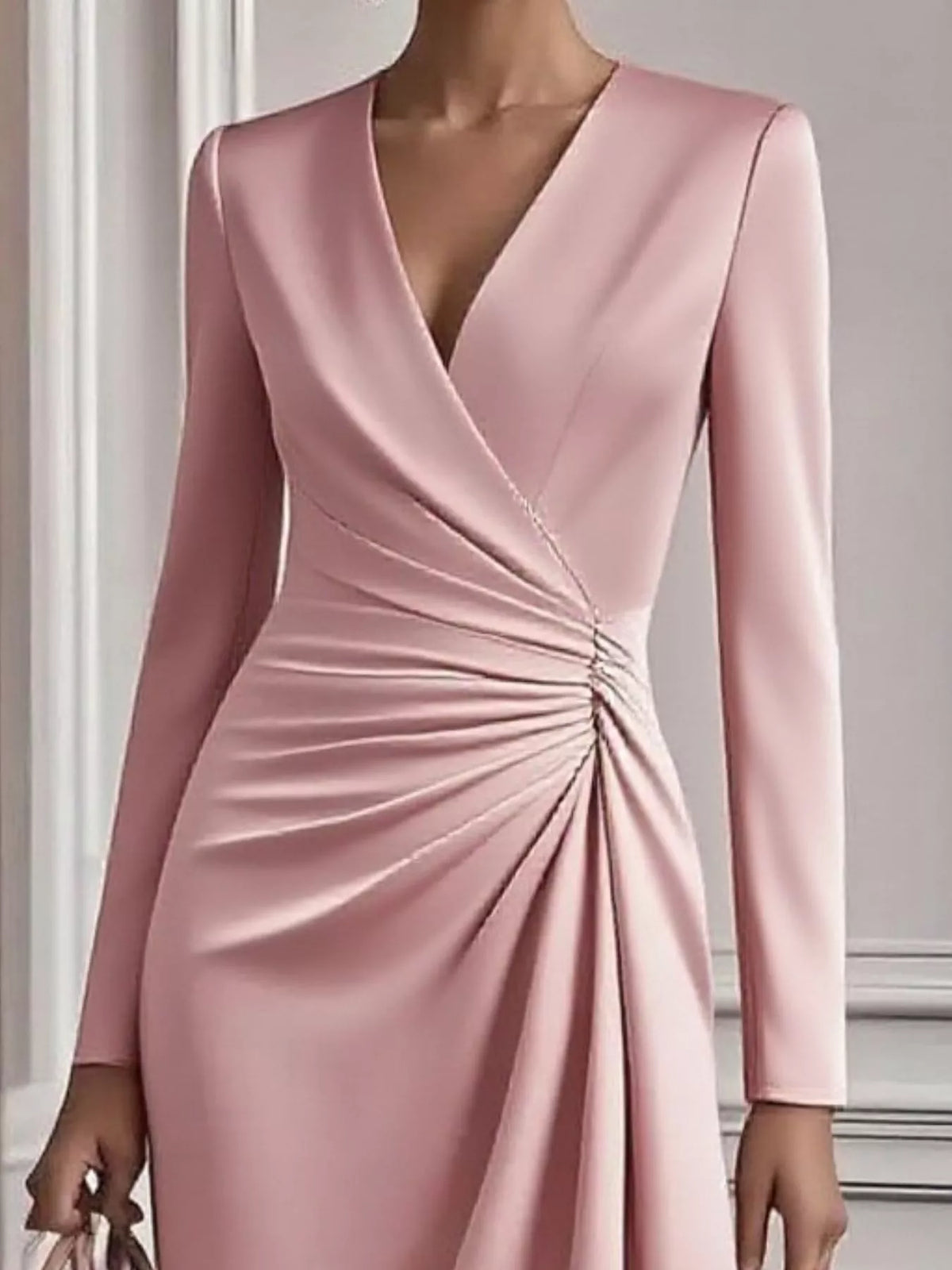 Ruched Surplice Long Sleeve Dress (2)