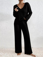 Ribbed Knit V-neck Top Pants Set (7)