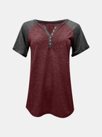 Contrast Notched Short Sleeve T-shirt (12)
