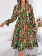 Floral Print Ruffle Hem Flounce Sleeve A-line Dress (7)