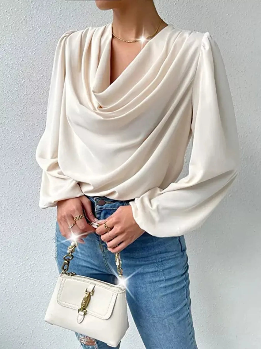 Full Size Cowl Neck Balloon Sleeve Blouse Plus (2)