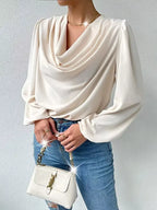 Full Size Cowl Neck Balloon Sleeve Blouse Plus (2)