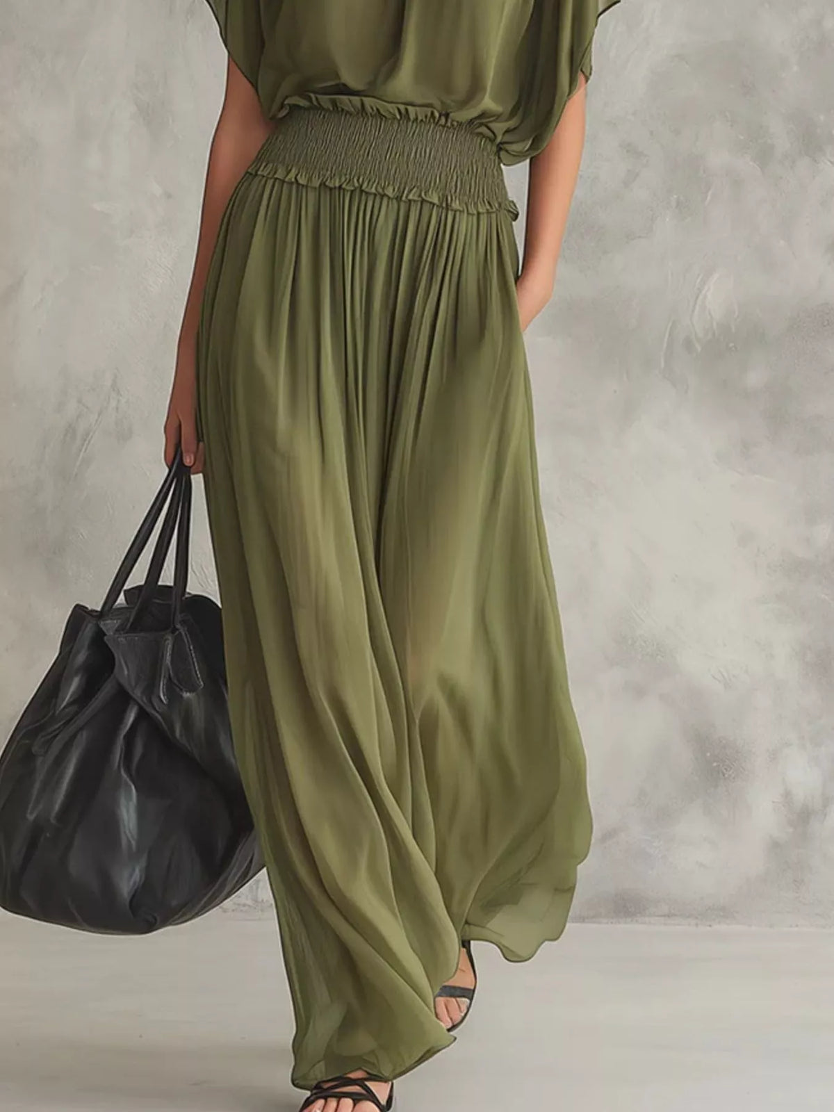 Chiffon Maxi Dress Smocked Waist (3)
