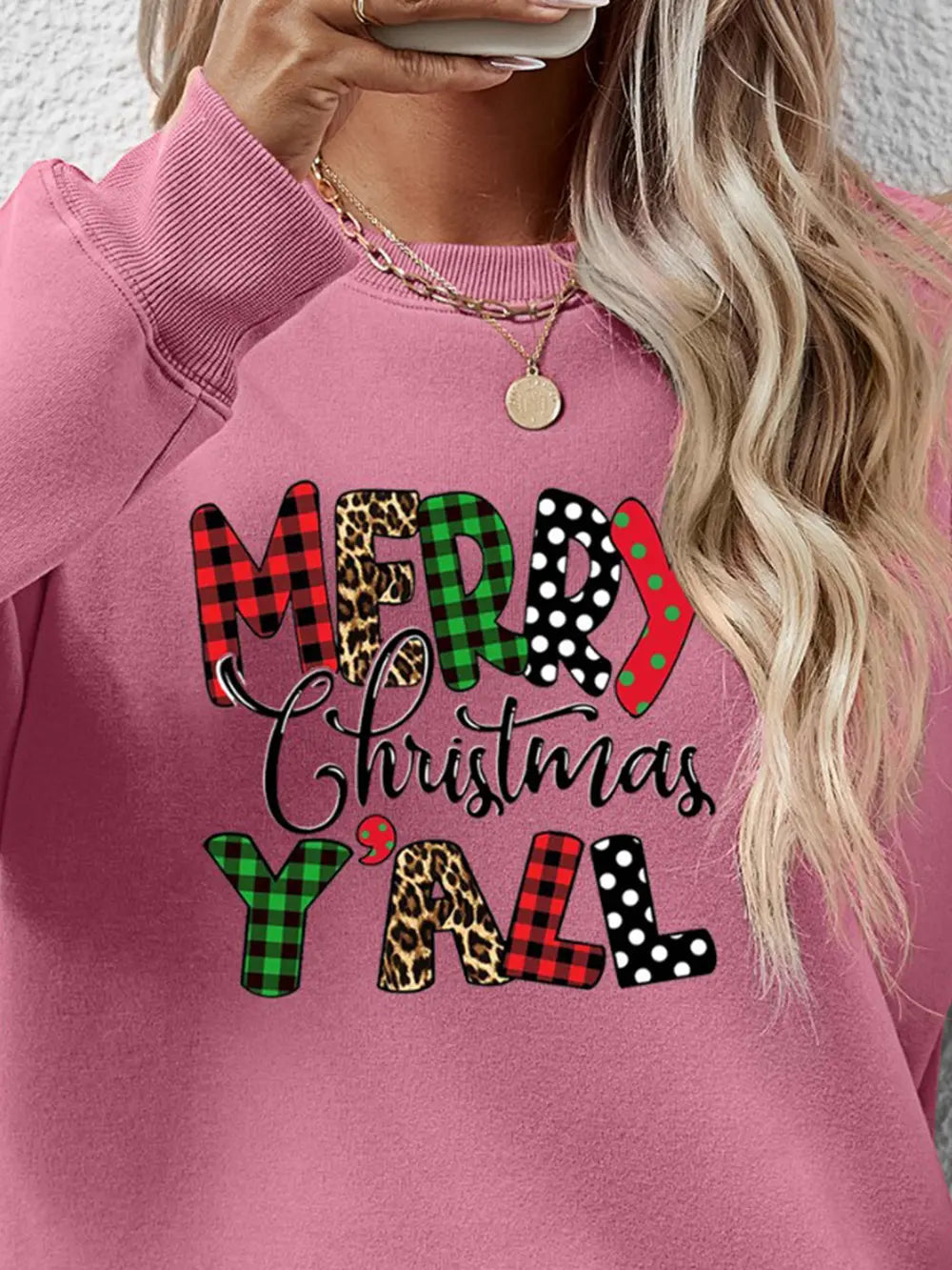 Letter Graphic Round Neck Long Sleeve Sweatshirt (17)