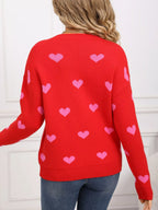 Valentine's Day Heart Pattern Dropped Shoulder Sweater (20)