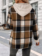 Plaid Drawstring Long Sleeve Hoodie (9)