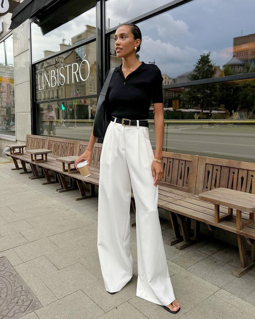 White High-waist Trousers Loose Casual Pants photo 2