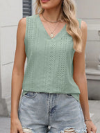 V-neck Eyelet Knit Cami Tank Top (6)