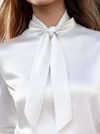 Satin Bow Tie Long Sleeve Blouse (6)