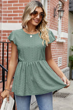 Tied Ruffled Round Neck Peplum T-shirt (14)