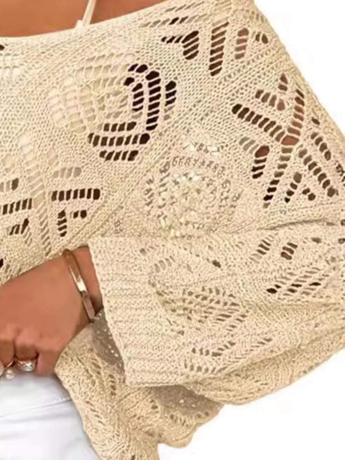 Openwork 3/4 Sleeve Knit Cover Up (3)