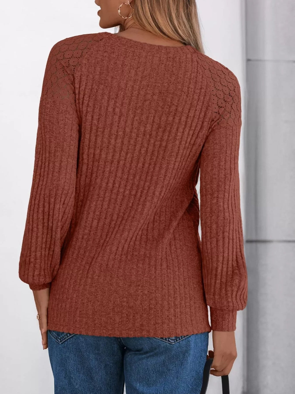 Ribbed Knit T-shirt Lace Shoulder Detail (23)