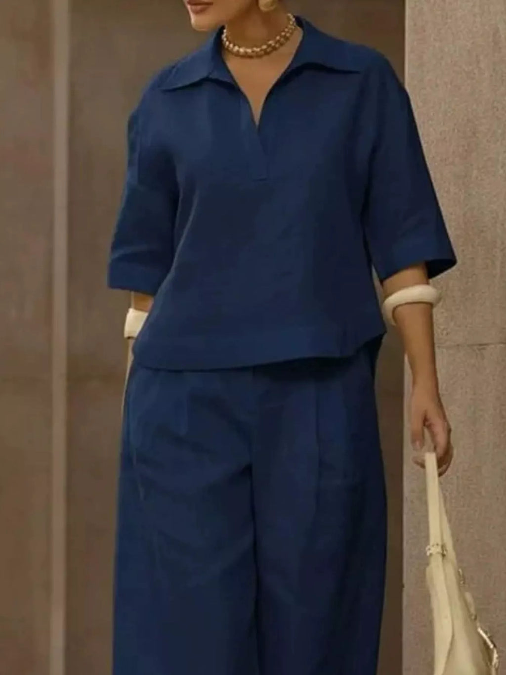 Full Size 3/4 Sleeve Top Wide Leg Pants Set Plus (12)
