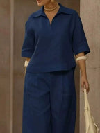 Full Size 3/4 Sleeve Top Wide Leg Pants Set Plus (12)