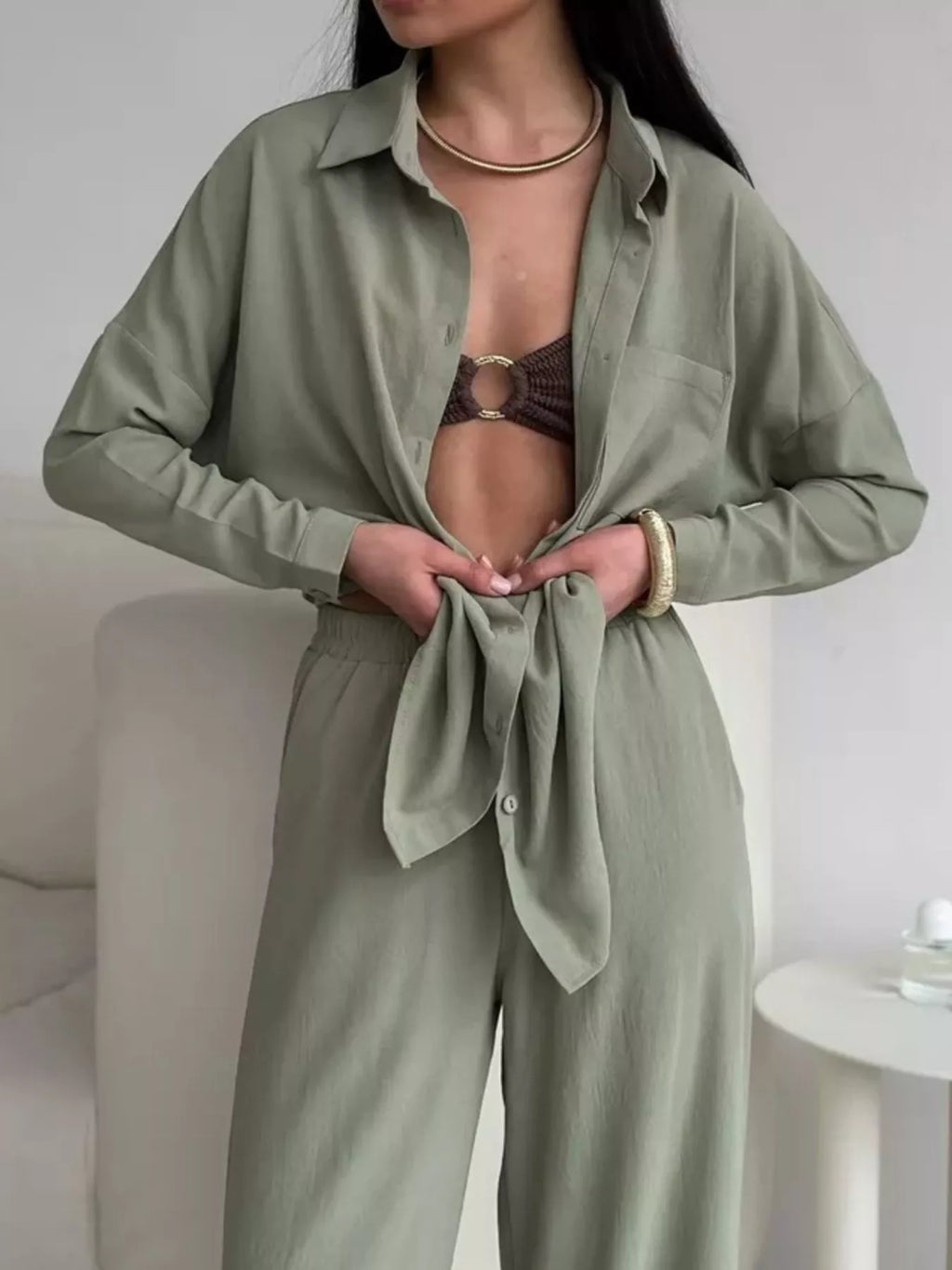 Button Down Shirt Pants Set (8)