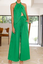 Halter Neck Top Wide Leg Pants Set