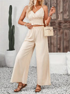 Smocked Surplice Cami Wide Leg Pants Set (3)