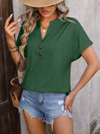 Notched Buttoned Short Sleeve T-shirt (11)