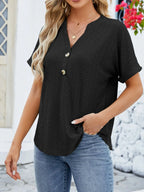 Eyelet Notched Short Sleeve Blouse (7)