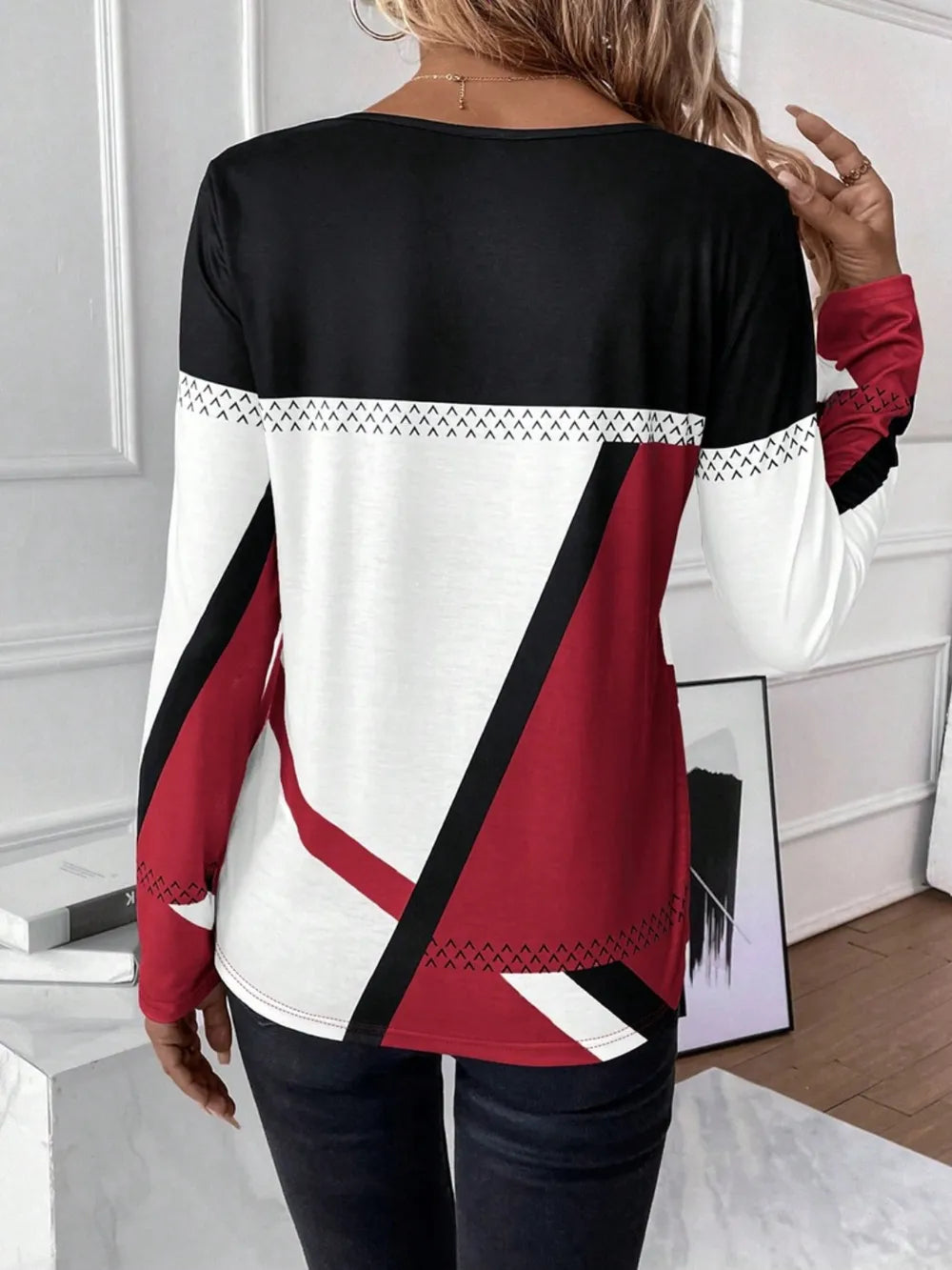 Contrast Round Neck Long Sleeve T-shirt (13)