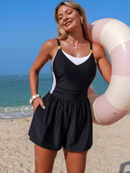 Block Adjustable Strap One-piece Swimsuit