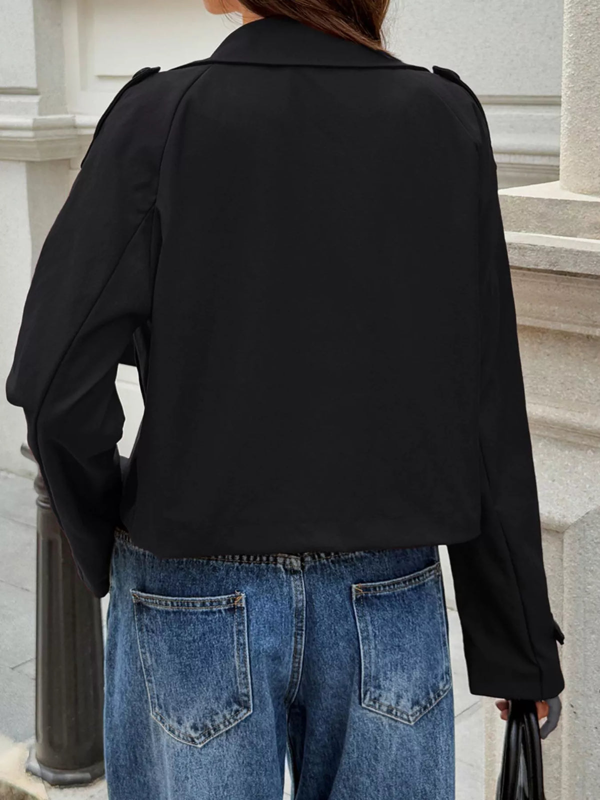 Cropped Double-breasted Raglan Sleeve Jacket (6)