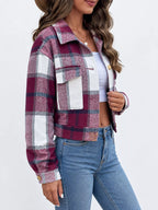 Plaid Button-front Cropped Jacket (29)